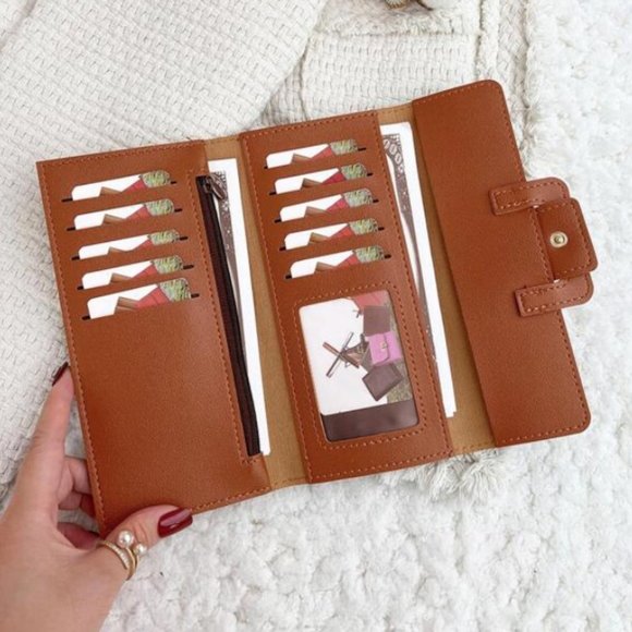 Brown Fold Over Long Wallet ID and Card holder Long Wallet - Picture 2 of 4